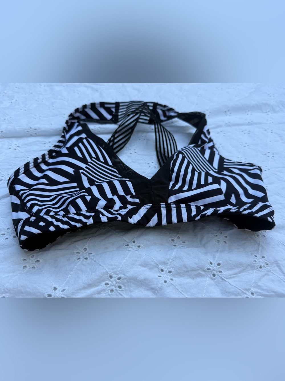 Victoria's Secret Black and White Striped Halter Bikini Top Size S